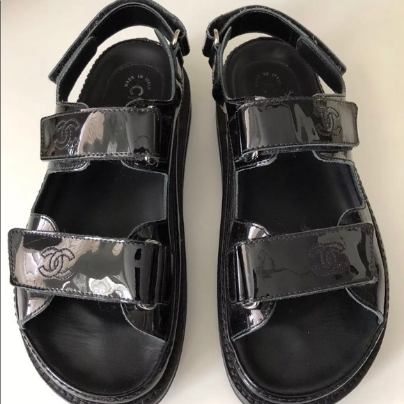 chanel black leather sandals
